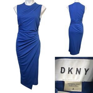 DKNY midi dress size 4 cocktail faux wrap bodycon stretch party